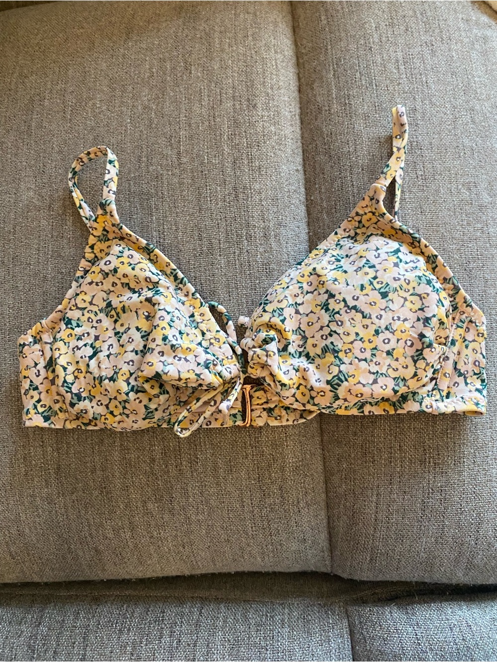 Shade & Shore Yellow Floral Tie-Front Bikini Top
